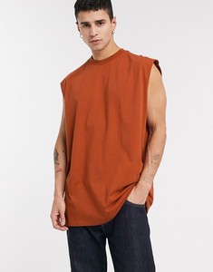 Men's Rust <b>Orange</b> Sleeveless <b>Tank</b> <b>Top</b> O-Neck Casual Knitted Solid Color Cotton Shirt - Product Image 3