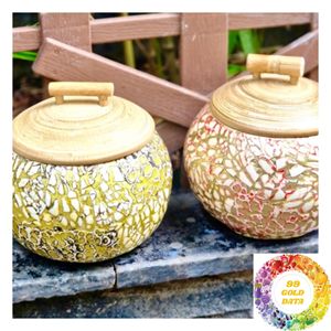 Pot rond en bambou avec incrustation de nacre pour bijoux, accessoires, souvenirs, petits objets et rangement décoratif pour la maison - Product Image 3