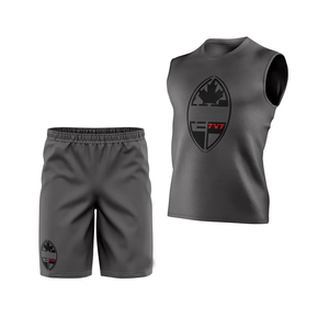 Ensemble uniforme 7v7 en polyester gris anthracite uni, sans manches, col ras du cou, minimaliste, respirant, séchage rapide, tenues de match élastiques - Product Image 1