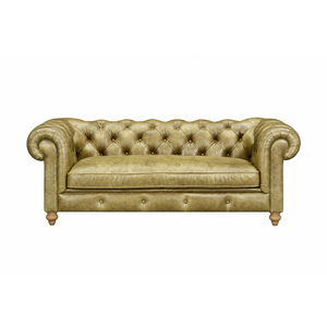 Genuine Leather Chesterfield <b>Sofa</b> Three Seat Tufted Back Rolled Arms Wood <b>Legs</b> Traditional Style Living Room <b>Sofa</b> Leather <b>Sofa</b> - Product Image 1