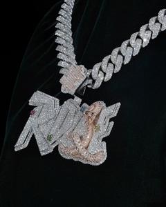 Pendentif personnalisé en argent sterling 925 avec diamant Moissanite, lettre de rappeur, rose, style hip-hop unique, charme pour homme - Product Image 4