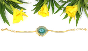 Goran Vogue Luxury Fashion Fancy Shape Natural Purple Solar Quartz Heart 18K Gold Plated <b>Brass</b> Adjustable Chain Link Bracelet - Product Image 4