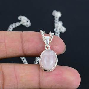 Magnifique collier pendentif en quartz rose naturel, argent sterling 925, 8x10mm, fait main, bijoux minimalistes délicats, cadeau pour elle - Product Image 2