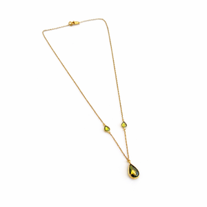 Fashion 18K Rose Gold Emerald Dewdrop Cascade <b>Statement</b> <b>Necklace</b> Women Minimalist Green Teardrop Gemstone Link Chain - Product Image 2
