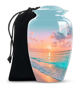 Aluminum Cremation Urn <b>Memorial</b> <b>Keepsake</b> Jar Customized Sunset Print Metal Urn for Burial Decoration Adult - Product Image 1