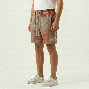 Shorts de bain vintage déchirés pour hommes, style streetwear, en polyester/coton, taille élastique avec cordon, poches, pour l'extérieur - Product Image 2