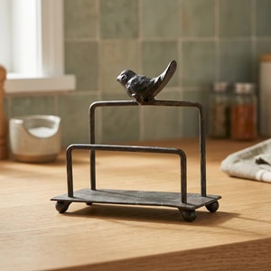 Cast Iron Kitchen <b>Storage</b> Rack With Bird Sculpture Rustic Standing Organizer For Countertop Use - Product Image 3