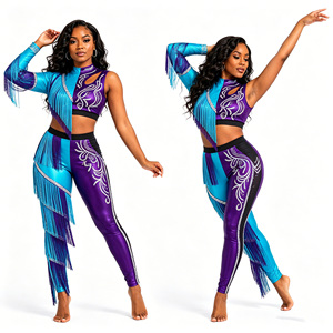 Costumes de danse pour filles OEM Performance Wear, veste de danse à manches longues vert armée, leggings de danse hip-hop, costumes de danse - Product Image 2