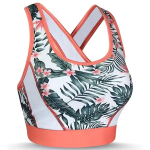 Women's High Support Quick Dry Breathable U-NECK Sports Bra <b>Cross</b> Back Design Coral Trim Spandex/Nylon Workout Yoga <b>Top</b> Fitness - Product Image 4