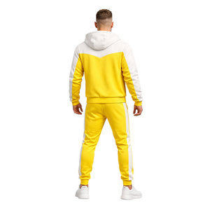 Fashion Men <b>Tracksuit</b> Set Yellow <b>White</b> Zipper Hoodie Sweatpants Sportswear Casual Gym Running Outfit Supplier - Product Image 5