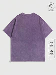 Camiseta de hombre vintage morada lavada, oversize, 100% algodón, suave, transpirable, de corte holgado, hombros caídos, estilo casual urbano. - Product Image 2