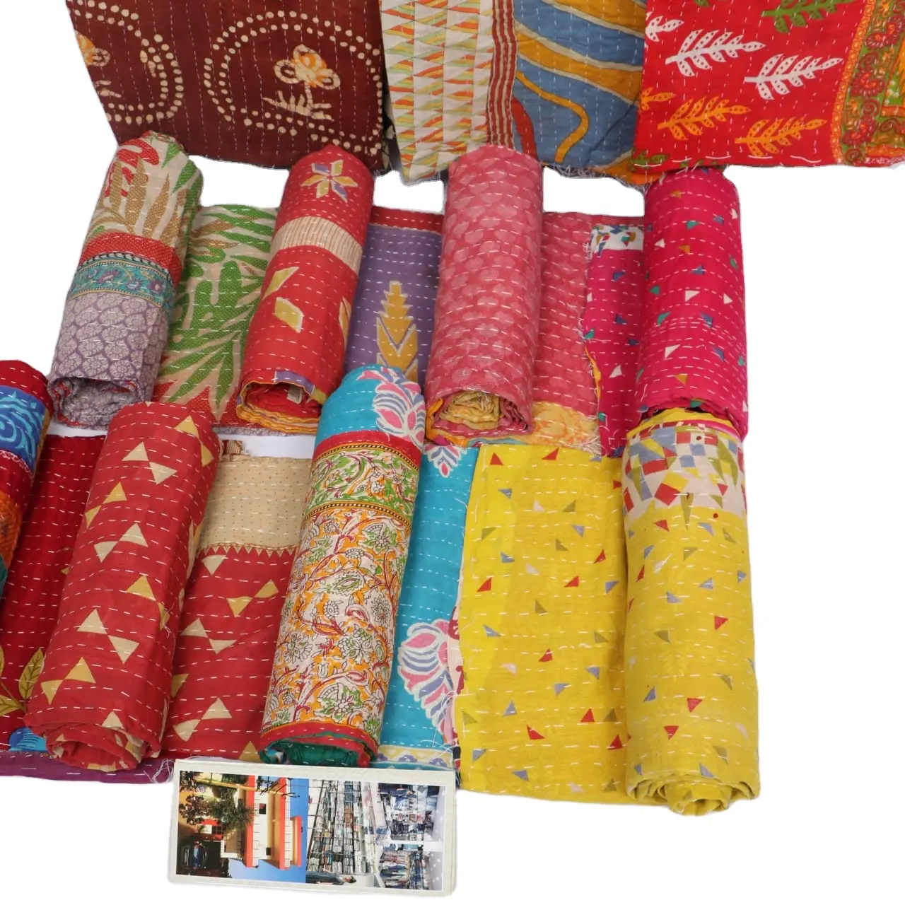 Güzel Kantha Patchwork el yapımı kapitone yatak yatak çarşafı Vintage Bangali Gudri