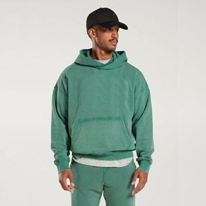 Survêtement unisexe respirant en molleton deux pièces à capuche, couleur unie délavée à l'acide, grande taille, style streetwear, pantalon de survêtement personnalisé 100% coton - Product Image 5