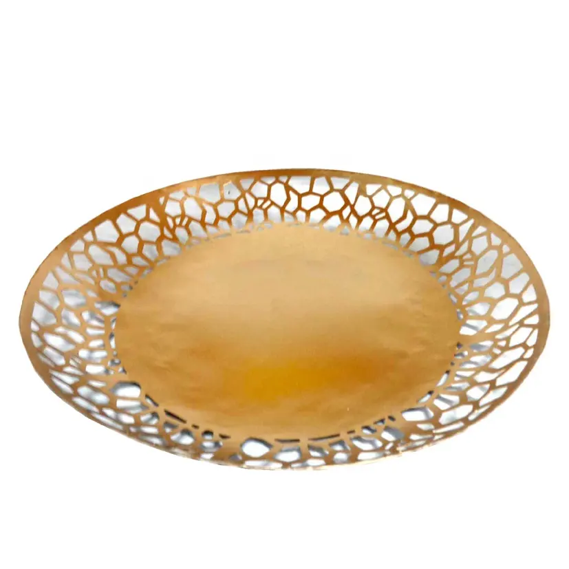 Decorazione da tavolo ciotola di frutta decorativa in metallo dorato che serve insalatiera ciotola fatta a mano personalizzata