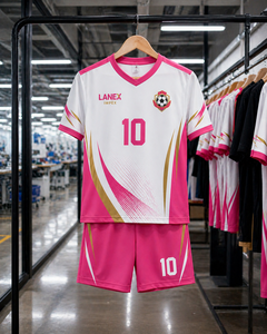 Conjunto de Uniforme de Fútbol Elegante, Diseño Blanco, Rosa y Dorado, Jersey y Pantalones Cortos de Alto Rendimiento para Entrenamiento de Club y Partidos Deportivos - Product Image 6
