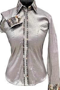 Camisa de espectáculo occidental de vaquera hecha a mano con acento de serpiente de carbón de tafetán elástico - Product Image 3