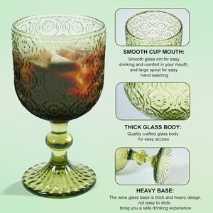 Calici <span class=keywords><strong>da</strong></span> Vino Verdi Vintage, Bicchieri con Motivo in Rilievo, Coppe con Stelo per Matrimoni e Feste - Product Image 2