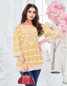 GEORGETTE Kurti Corto para Mujer, con Trabajo Completo de Bordado en la Parte Delantera y Trasera, con Mangas, Estilo Tradicional Indio para Fiestas - Product Image 6