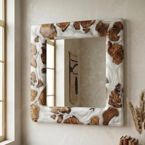 Pure Elegance Resin Wood Wall Mirror Handcrafted Frame Mirror for Contemporary Living Room and Bedroom Decor - Product Image 2