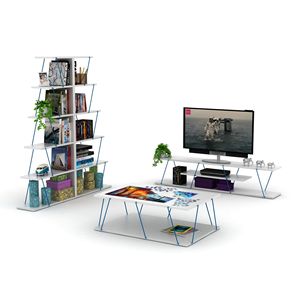 FurnisHome Store's Tars 56 Inch Low TV Unit Mid Century Modern Open Storage 4 Shelves Metal Cords <b>Entertainment</b> <b>Centre</b> White - Product Image 3