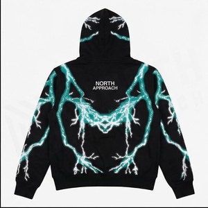 Sweat à capuche oversize pour homme North Approach, imprimé éclairs noirs, style streetwear, coupe classique, poche avant, tricoté - Product Image 2