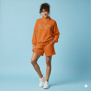 Ensemble col montant et short cycliste pour femme, en mélange de coton mi-lourd, coupe ajustée, style streetwear moderne - Product Image 1