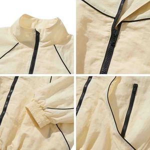 Unisex Black <b>Racer</b> <b>Jacket</b> Stand Collar Zipper Closure Smart Casual Style Waterproof Breathable Windproof Polyester Autumn Loose - Product Image 4