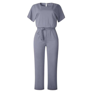 Combinaison formelle en toile unie pour femme, col rond, sans manches, ceinturée, coupe ajustée, longueur genou, 100 % coton, respirante, séchage rapide - Product Image 5