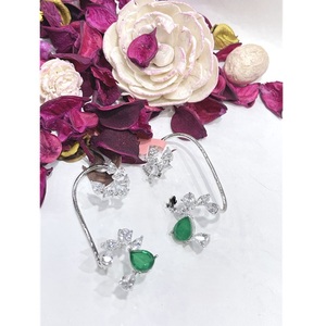 Royal Silver Plated Brass <b>Cuff</b> <b>Earrings</b> with Zircon Stones Best Quality for Women's Party Wear - Product Image 1