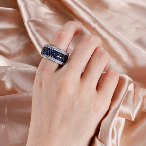 Blue Moissanite Wide Band <b>Ring</b> 925 Silver <b>Iced</b> Out Luxury Statement <b>Ring</b> - Product Image 6