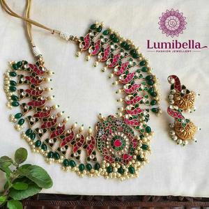 Geru Antique Gold Plated 24K Bridal Jadau Jewelry Set with Cubic Zirconia - Product Image 1