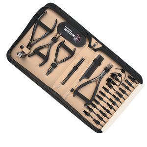 Kit complet d'outils pour extensions de cheveux noirs avec pince à bandes adhésives de 7 pouces, ouvre-perles et pince à fermeture, aiguilles à doigt et de type C pour la séparation des mèches - Product Image 1