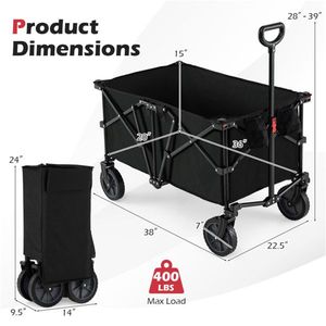 Carrito de Camping Plegable Resistente de 400 Libras, Color Negro, con Ruedas Todoterreno, Capacidad de 180L, Carrito Utilitario Plegable para Compras - Product Image 4