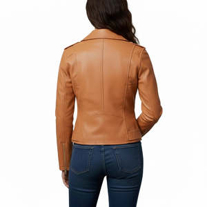 Veste de motard en peau de mouton tissée pour femme Leathertex, manches longues, avec quincaillerie dorée, saison automne, taille XS, marron clair - Product Image 2
