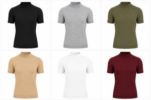 Custom Men's Knitted Turtleneck Short Sleeve Solid Color Casual Top Slim Fit - Product Image 5