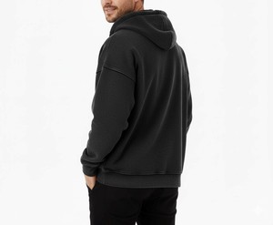 Sweat-shirt à capuche noir pour homme, coupe classique, couleur unie, décontracté, pour l'hiver, impression numérique, broderie - Product Image 1