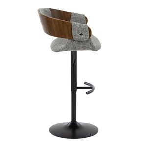 Elisa Mid Century Modern <b>Adjustable</b> Barstool with Swivel Black Metal Walnut Wood Grey Fabric Rounded T <b>Footrest</b> - Product Image 3
