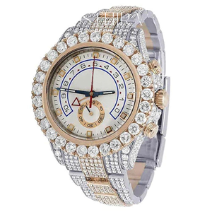 Montre pour homme de luxe à deux tons or et blanc, entièrement sertie de moissanite VVS, quartz analogique, acier, 41 mm, 3 ATM, résistante à l'eau, style hip-hop - Product Image 3