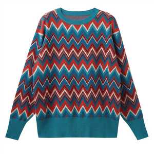 เสื้อสเวตเตอร์ถักลายซิกแซกสำหรับผู้ชาย คอกลม หลายสี ลายเชฟรอน สวมใส่สบาย แขนยาว เหมาะสำหรับฤดูใบไม้ร่วงและฤดูหนาว - Product Image 2