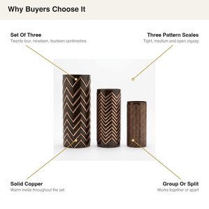 Juego de 3 Jarrones de Metal Color Cobre Antiguo de 9 cm con Diseño Chevron, Decoración para el Hogar y Hoteles, Ideal para Bodas - Product Image 4