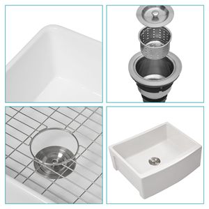 24 pollici bianco ceramica fattoria lavello cucina ciotola singola grembiule anteriore con bordo ad arco per cucine in stile fattoria - Product Image 6