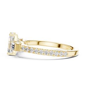 Bague de fiançailles de luxe en or 14K 18K avec diamant taille émeraude et pierres latérales taille baguette pour femme - Product Image 2