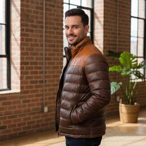 Veste d'hiver rembourrée en cuir véritable Cold Defense, protection contre le froid, imperméable, réversible, teinte, offrant une chaleur constante - Product Image 6