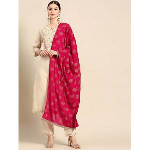 PANTALON HAUT DE TRAVAIL BRODERIE EN COTON MÉLANGÉ AVEC DUPATTA BLANC BLANC - Product Image 1