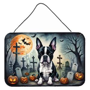 Nouveau Boston Terrier Spooky Halloween aluminium métal tenture murale multicolore 8HX12W pour cuisine salle de bain décoration murale maison Plaque - Product Image 1