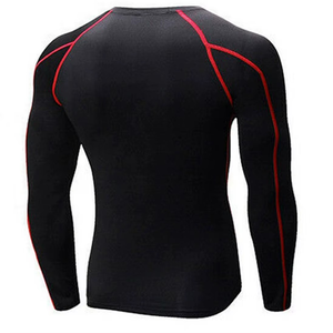 Unisex Full Sleeve Rash Guard <b>Black</b> Red Trim Quick Dry Eco-Friendly Breathable Spandex Polyester <b>Compression</b> <b>Shirt</b> 180g - Product Image 2