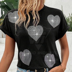 เสื้อแฟชั่นผู้หญิงสุดหรู ประดับเพชรเทียม แขนสั้น สไตล์สตรีท ดีไซน์หรูหรา พร้อมรับทำโลโก้ตามสั่ง สั่งซื้อจำนวนมากได้ - Product Image 6