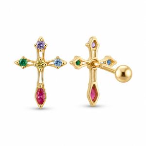 Boucles d'oreilles croisées pour femmes, hauteur 6 mm, avec zircons cubiques colorés, clous en argent S925 pour piercing au cartilage - Product Image 4