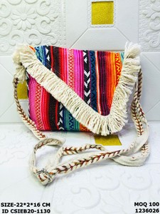 Bohemian Handmade Eco-Friendly Cotton <b>Sling</b> Bag with Fringe | Fashion Ethnic Tribal Crossbody <b>Shoulder</b> Bag for Women - Product Image 6