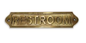 Handcrafted <b>Vintage</b> Brass RESTROOM Wall <b>Sign</b> with Black <b>Enamel</b> Plaque and Bold Raised Lettering for Bathroom Door Toilet Entranc - Product Image 4